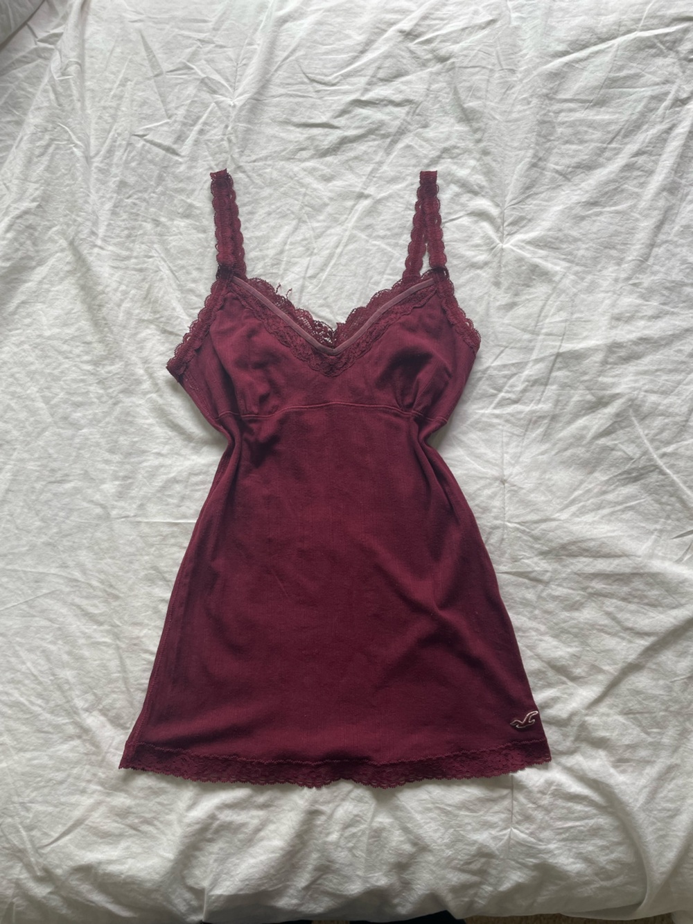 Vintage Y2K Hollister Burgundy Babydoll Lace Cami